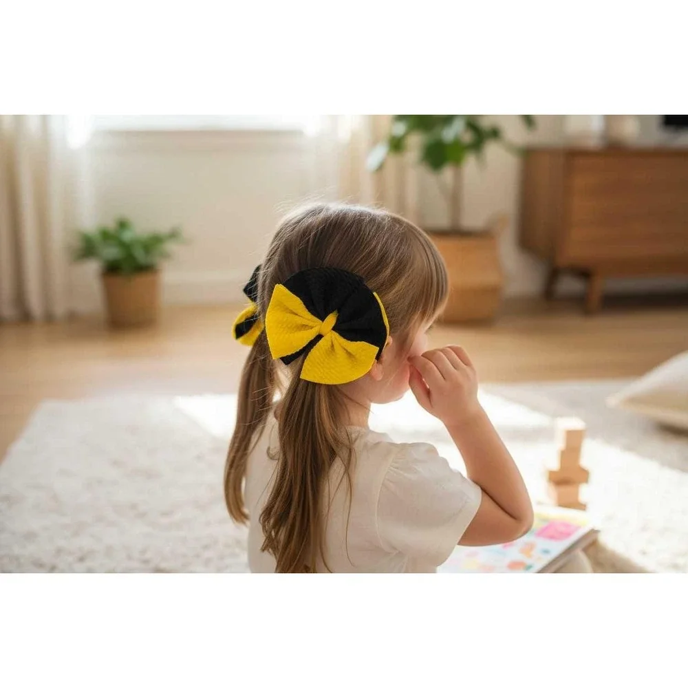 Black & Gold Shredded Piggy Hair Bows | 3 Inch Piggie Bow Set | School Spirit